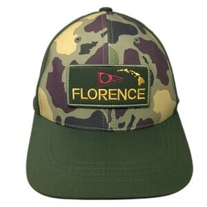 Florence Trucker Hat Green Camo One Size Hawaii Patch Perforated Snapback